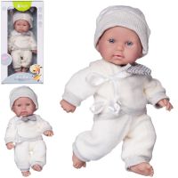 Junfa WJ-22501 Пупс Junfa Pure Baby в вязаных белых с серой полоской кофточке, штанишках, шапочке, 25см