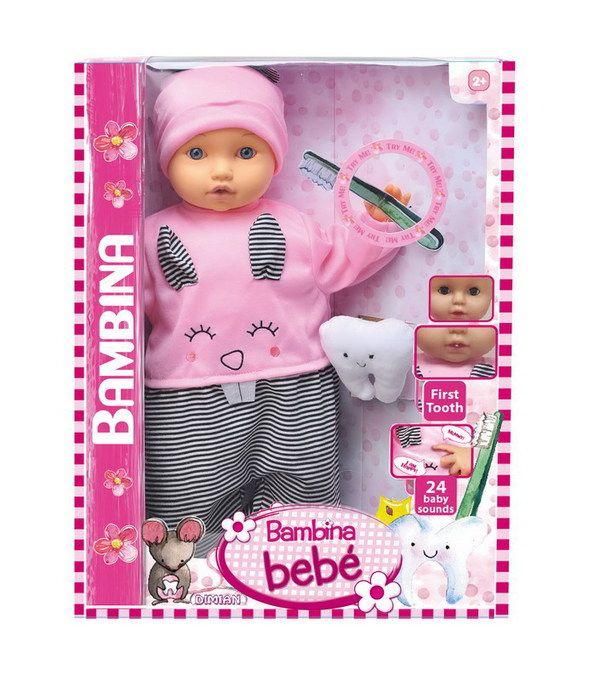 Dimian BD1378-M30 Кукла Bambina Bebe "Мой первый зуб", звуковые эффекты, 46 см