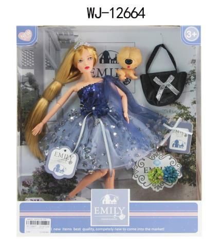ABtoys WJ-12664 Кукла Emily Синяя серия с собачкой, сумочкой и аксессуарами, 30 см