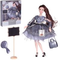 ABtoys (АБтойс) PT-01630 Кукла ABtoys "Amelia. Роскошное серебро" в платье с двухслойной юбкой, серебристая сумка, темные волосы 30см
