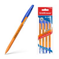 ErichKrause 22189 Ручка шариковая Orange R-301, в наборе из 4 штук, 0,7 мм, синие чернила