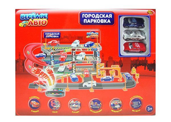 ABtoys PT-00170 Парковка "Веселое Авто", 3-х уровневая, в наборе с 3-мя машинами