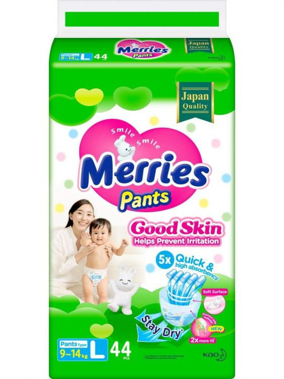 MERRIES 994925\191092 Трусики-подгузники Merries Good Skin для детей размер L 9-14кг, 44 шт