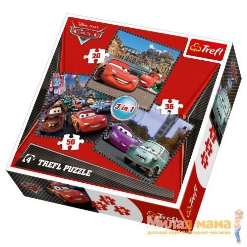 Trefl 34105 Набор пазлов 3 в 1 "Тачки. Путешествие по Европе", 20+36+50 деталей