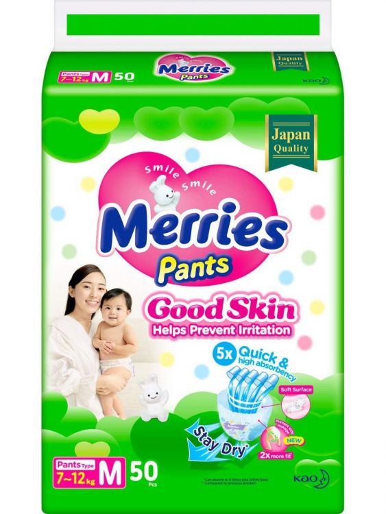 MERRIES 994923\191091 Трусики-подгузники Merries Good Skin для детей размер M 7-11 кг, 50 шт