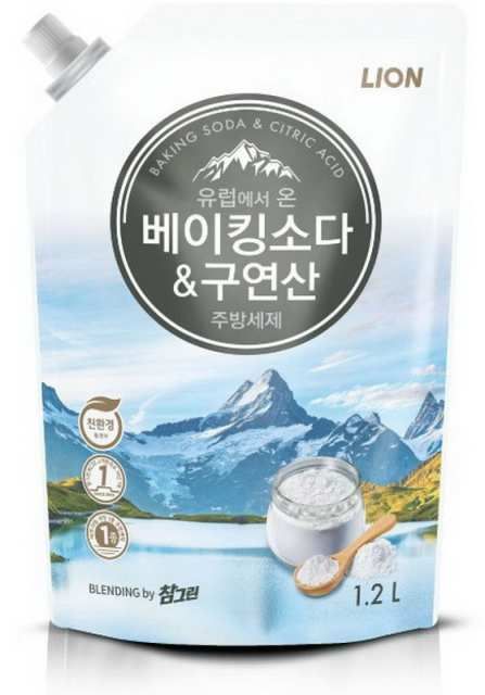 CJ LION 622710 CJ LION Средство для мытья посуды Chamgreen с содой и лимонной кислотой, в мягкой упаковке с крышкой, 1200 гр, Южная Корея
