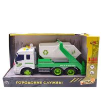 ABtoys (АБтойс) C-00457 Машинка инерционная ABtoys Мусоровоз с контейнером со звуковыми и световыми эффектами 1:16, 32.5x12x19 см
