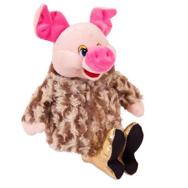 AB toys 19571 Мягкая игрушка Свинка в золотых туфлях и коричневой шубке, 17 см