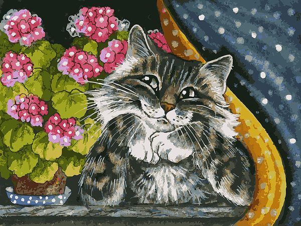 Раскраски по номерам. На окошке, 30*40 см