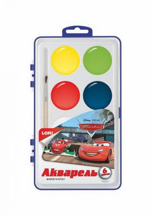 Акварель Disney "Тачки" 6 цветов, в пластике