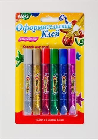 Клей оформительский Классический, 6цветов по 10,5 мл  в блистере.