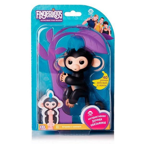 FINGERLINGS 3701A Обезьянка интерактивная ФИНН (черная), 12см
