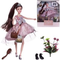 ABtoys (АБтойс) PT-01635 Кукла ABtoys "Amelia. Летний вечер" с диадемой в розовом блестящем платье с двухслойной юбкой, темные волосы 30см