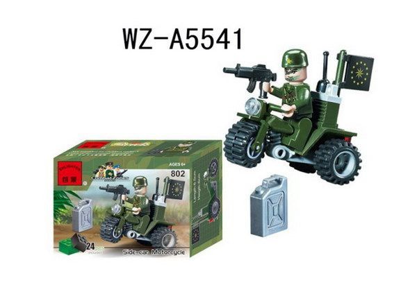 Китай 802 Конструктор Военный мотоцикл с водителем, 24 деталей Китай 802 Конструктор Военный мотоцикл с водителем, 24 деталей