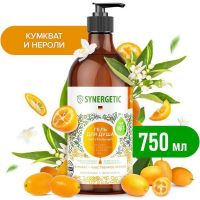 SYNERGETIC 400008 Гель для душа SYNERGETIC Кумкват и чувсивенное нероли, биоразлагаемый 0,75л