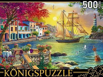 Рыжий кот ФП500-8048 Пазлы Konigspuzzle Парусник у набережной 500 элементов