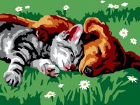 Раскраски по номерам Картина Котенок и щенок, 30*40 см