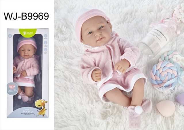 JUNFA WJ-B9969 Пупс JUNFA Pure Baby 35см в кофточке, розовом платье, шапочке, в коробке, с аксессуарами