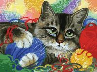 Раскраски по номерам. Картина Котик с клубочками, 30*40 см