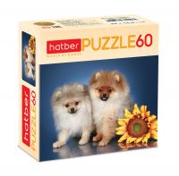 Hatber 60ПЗ5-10335 Пазл Hatber Щенки и подсолнух 60 элементов А5 формат 230Х165мм