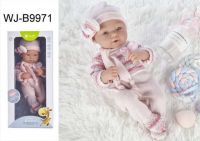 JUNFA WJ-B9971 Пупс JUNFA Pure Baby 35см в розовом комбинезоне, шапочке с шарфом, в коробке, с аксессуарами