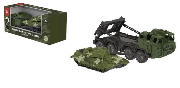 НОРДПЛАСТ Н-258/2 Машинка НОРДПЛАСТ Тягач военный Щит с танком (камуфляж)