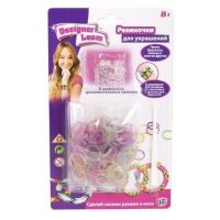 Designer loom 1372905 Цветные резиночки. Набор для плетения (300 резиночек, замочки, крючок), блестки