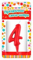 ND Play 297387 Свеча для торта ND Play Тортик цифра 4 парафиновая, цвет красный
