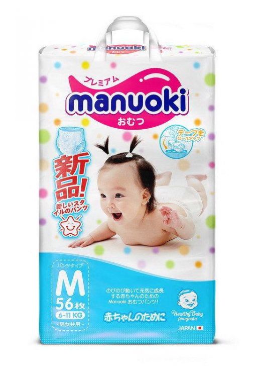 Manuoki JPM001 Подгузники-трусики Manuoki M 6-11 кг 56 шт
