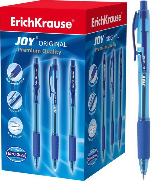 ErichKrause 43346EK Ручка шариковая автоматическая ErichKrause JOY Original, Ultra Glide Technology, цвет чернил синий (в коробке по 50 шт.)