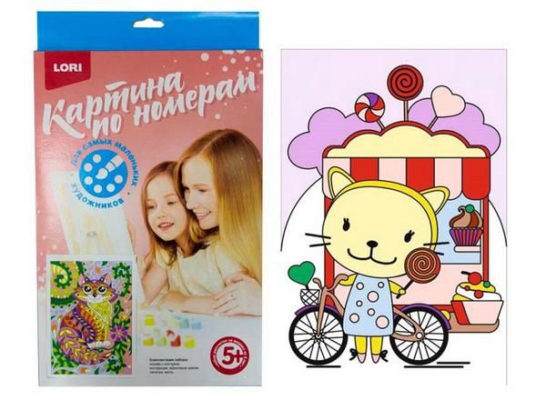 LORI Ркн-001 Картина по номерам для малышей "Киска с леденцом" LORI Ркн-001 Картина по номерам для малышей "Киска с леденцом"