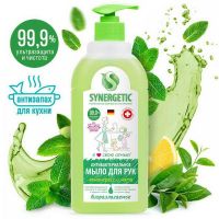 SYNERGETIC 105059 Жидкое мыло SYNERGETIC Лемонграсс и мята, нейтрализующее запах 500мл Лемонграсс и мята, чистота и ультразащита 99,9%) 0,5л флакон