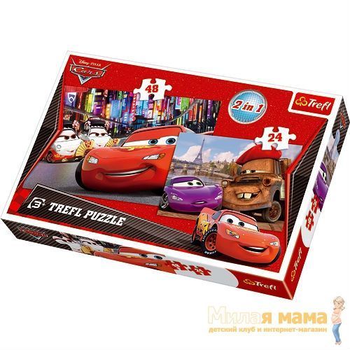 Trefl 34102 Набор пазлов 2 в 1 Тачки, Токио и Париж, 28+48 деталей