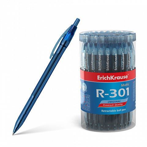 ErichKrause 46764ЕК Ручка шариковая автоматическая ErichKrause R-301 Original Matic 0.7, цвет чернил синий (в тубусе по 60 шт.)