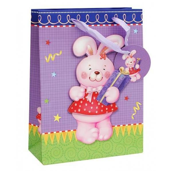 Подарочный пакет "Розовый зайка", бумажный, 24 x 18 x 8 см