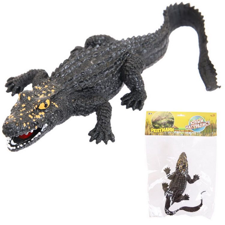 ABtoys (АБтойс) PT-01743 Фигурка Abtoys Юный натуралист Рептилии Крокодил (темно-серый с желтыми пятнами на голове), термопластичная резина