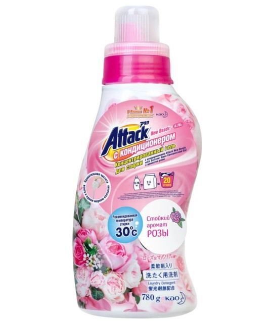 ATTACK 62030029 Гель для стирки Attack New Beads Роза с кондиционером, концентрат 780мл