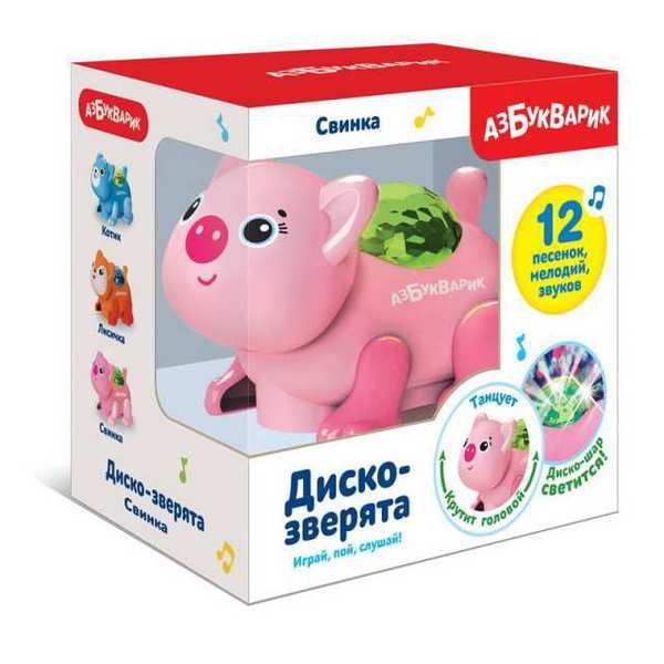 АЗБУКВАРИК 28460-6 Свинка (Диско-зверята) Светло-розовая