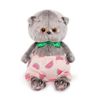 BUDI BASA BB-034 Мягкая игрушка Кот Басик BABY в трусах в арбузик и с зеленым бантиком, 20 см