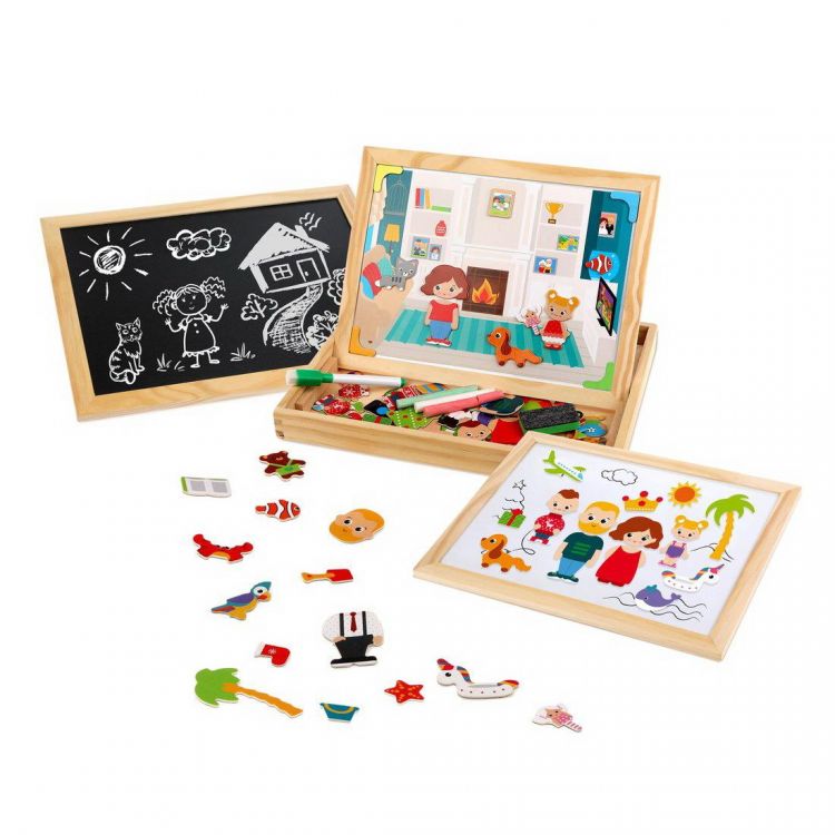 Mapacha 76840 Игровой набор Mapacha Бизи-чемоданчик Дружная семья доска для рисования, меловая доска, фигурки на магнитах, 2 игровых фона, инструкция с готовыми игр