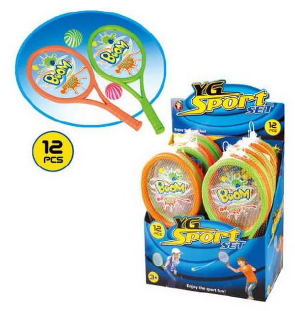 YG Sport YG26G Теннис, в наборе 2 мячика и 2 ракетки, 12 шт. в дисплее, (цена за штуку!)