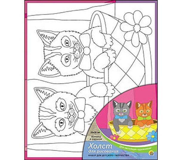 Набор для творчества Холст для рисования с красками "Котята в корзинке", 25*30см