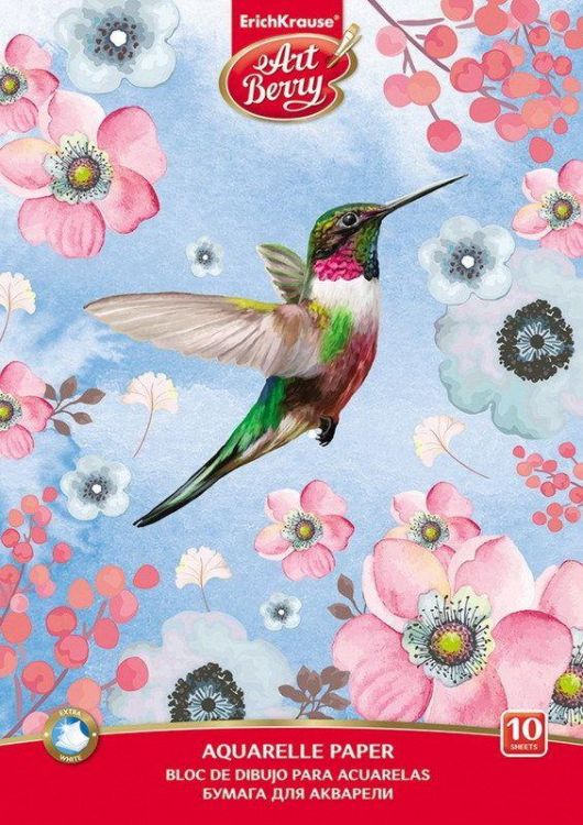 ErichKrause 45436EK Альбом для рисования с бумагой для акварели на клею ArtBerryColibri, А4, 10 листов