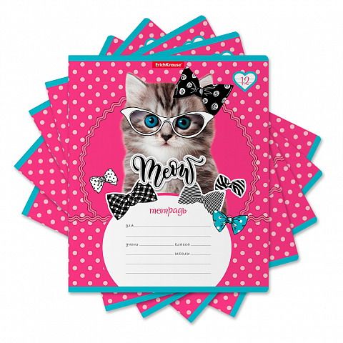 ErichKrause 46631ЕК Тетрадь ученическая 12л КОСАЯ ЛИНЕЙКА Cool Cat