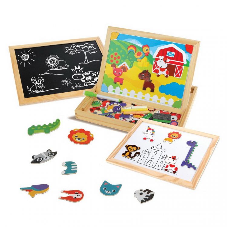 Mapacha 76839 Игровой набор Mapacha Бизи-чемоданчик Животные доска для рисования, меловая доска, фигурки на магнитах, 2 игровых фона, инструкция с готовыми играми