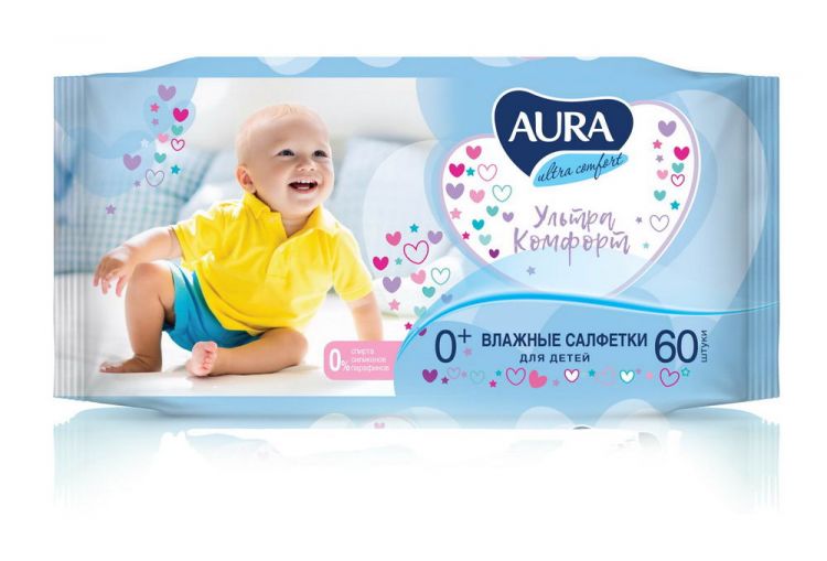 AURA 8106-КК Влажные салфетки AURA ULTRA COMFORT для детей 60 штук