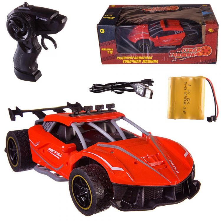 ABtoys (АБтойс) C-00477R Машинка на радиоуправлении Abtoys гоночная 2,4Ггц, резиновые колеса, аккумуляторный блок, красная-3 1:18