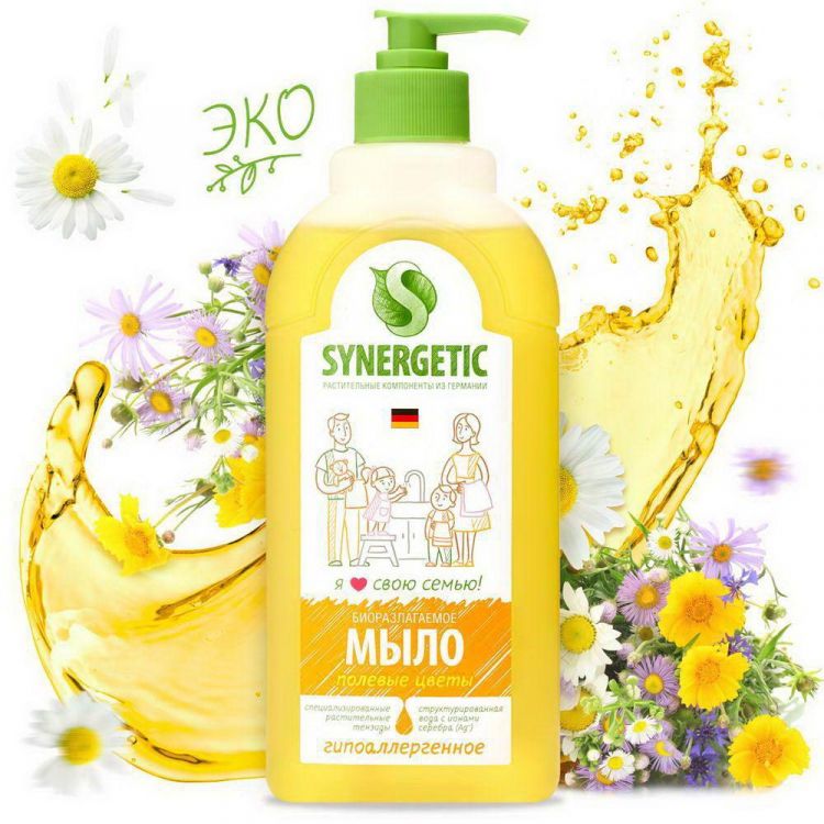 SYNERGETIC 105056 Жидкое мыло SYNERGETIC Полевые цветы 0,5л