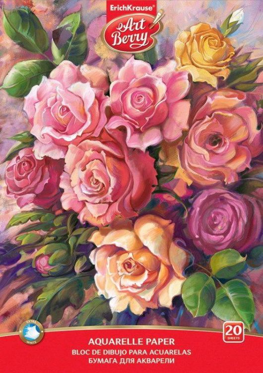 ErichKrause 45439EK Альбом для рисования с бумагой для акварели на клею ArtBerryРозы, А4, 20 листов