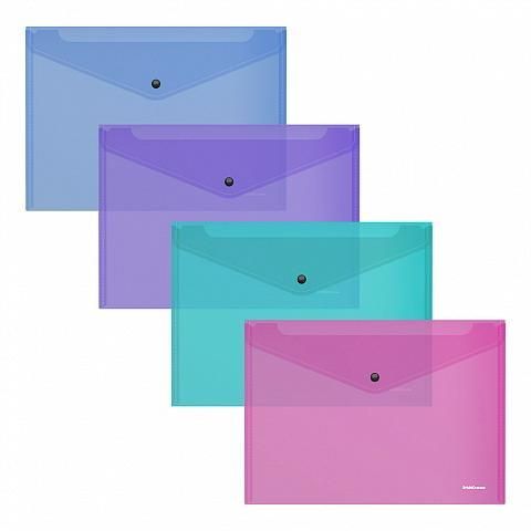 ErichKrause 47121ЕК Папка-конверт ErichKrause Glossy Vivid на кнопке пластиковая полупрозрачная A5+, 4 вида